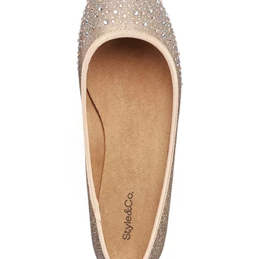 Style & Co Gold Embellished Flats with Rounded Toe in original box, like NEW.